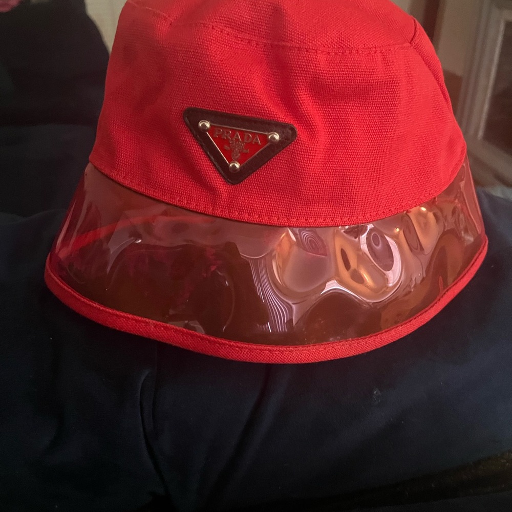 Prada Scarlet Bucket Hat with Transparent Brim